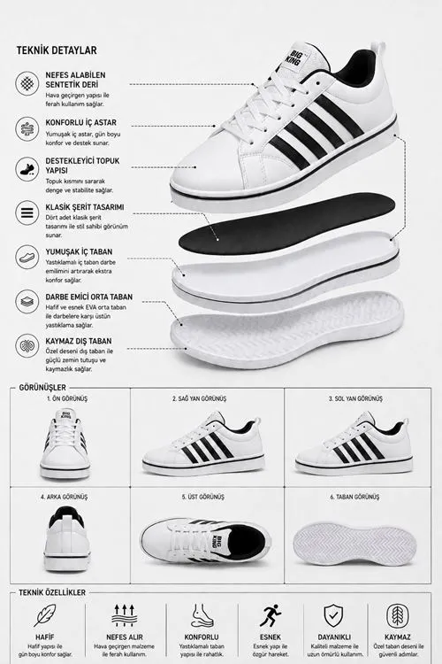 Beyaz Siyah Vento Erkek Sneaker Ayakkabı
