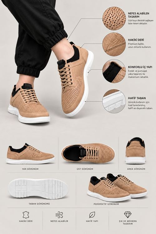 Kum Delikli Model Bağcıklı Hakiki Deri Erkek Spor Ayakkabı