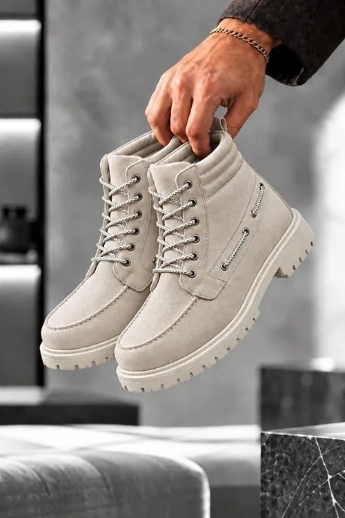 Bej Süet Retro Klasik Model Erkek Saraçlı Bot