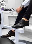 Siyah Örgülü İtalyan Hakiki Deri Erkek Klasik Ayakkabı