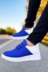 Beyaz Mavi Triko Ayakkabı