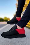 Siyah Kırmızı Triko Ayakkabı