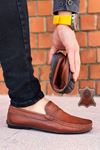 Taba Şerit Detay Hakiki Deri Erkek Loafer Ayakkabı