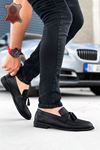 Siyah Yılan Desenli Hakiki Deri Püsküllü Erkek Klasik Ayakkabı