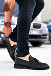 Siyah Püskül Desenli Hakiki Deri Püsküllü Erkek Klasik Ayakkabı