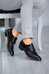 Siyah Desenli Rugan Gümüş Detay Klasik Ayakkabı