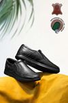 Siyah Hakiki Deri Ortopedik Taban Yazlık Klasik Baba Ayakkabısı 