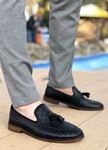 Siyah Kare Desen Püsküllü Ortopedik Erkek Klasik Ayakkabı