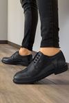 Siyah Desenli Deri Tarz Bağcıklı Erkek Klasik Ayakkabı