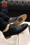 Siyah Hakiki Deri Retro Çizgi Desen Erkek Klasik Ayakkabı 