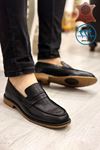 Siyah Hakiki Deri Retro Saraçlı Kemerli Erkek Klasik Ayakkabı